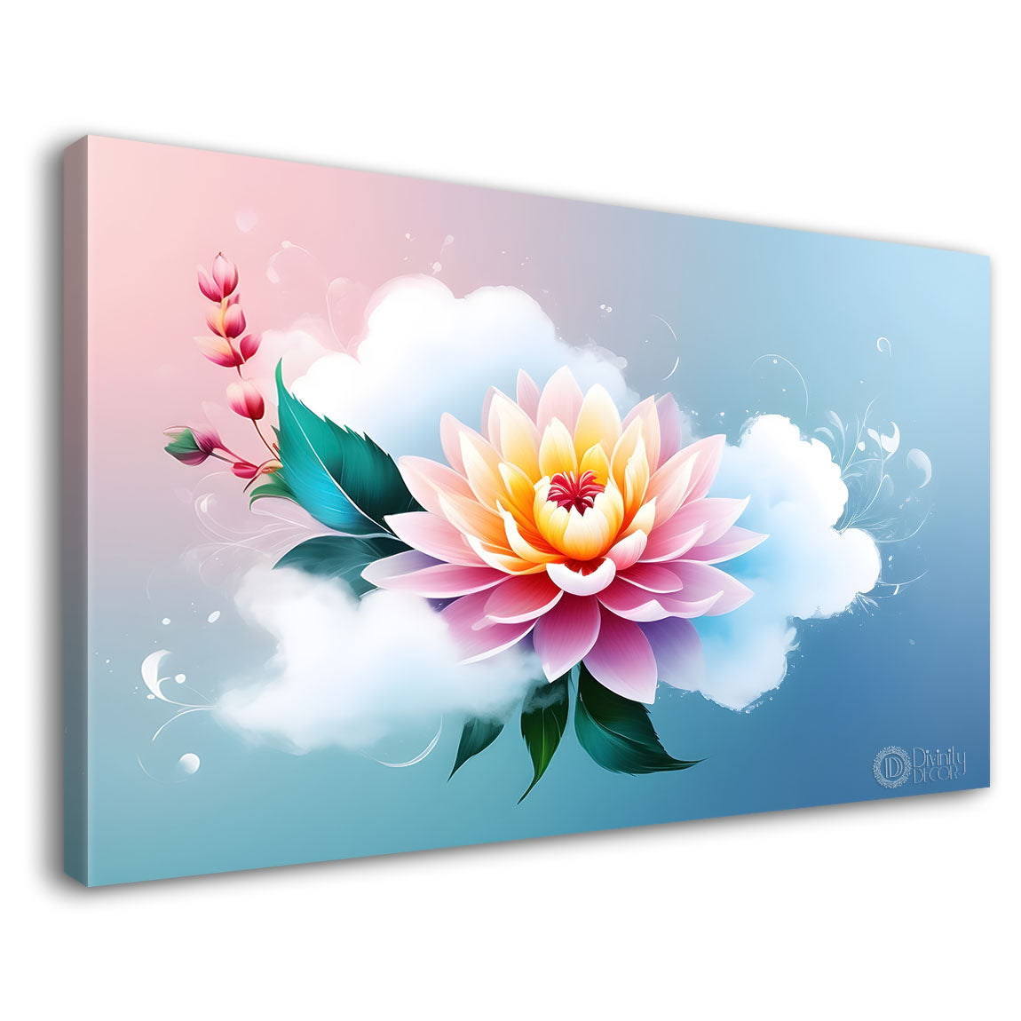 Pink flowers in colorful background canvas painting- Flower-541