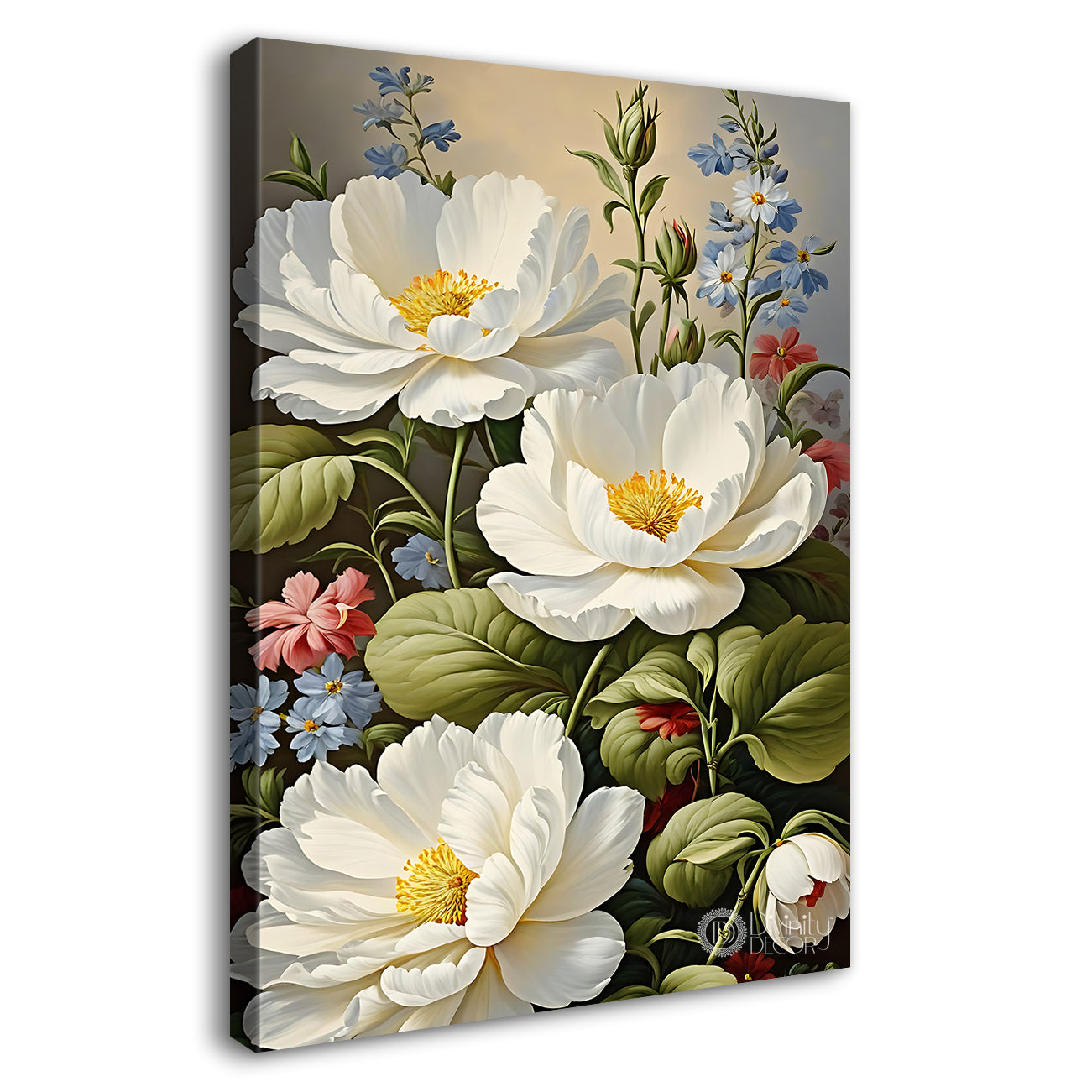 White flowers in grey textured painting - Flower-V-542