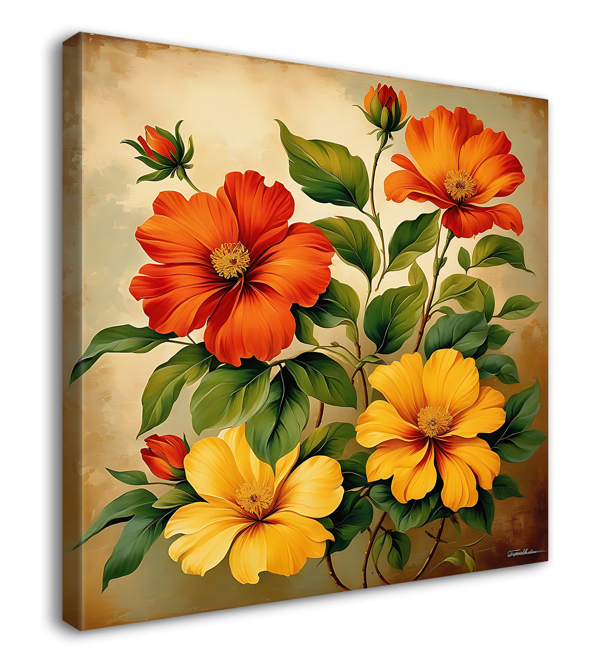 Colourful flowers in brown textured painting Flower-S-542