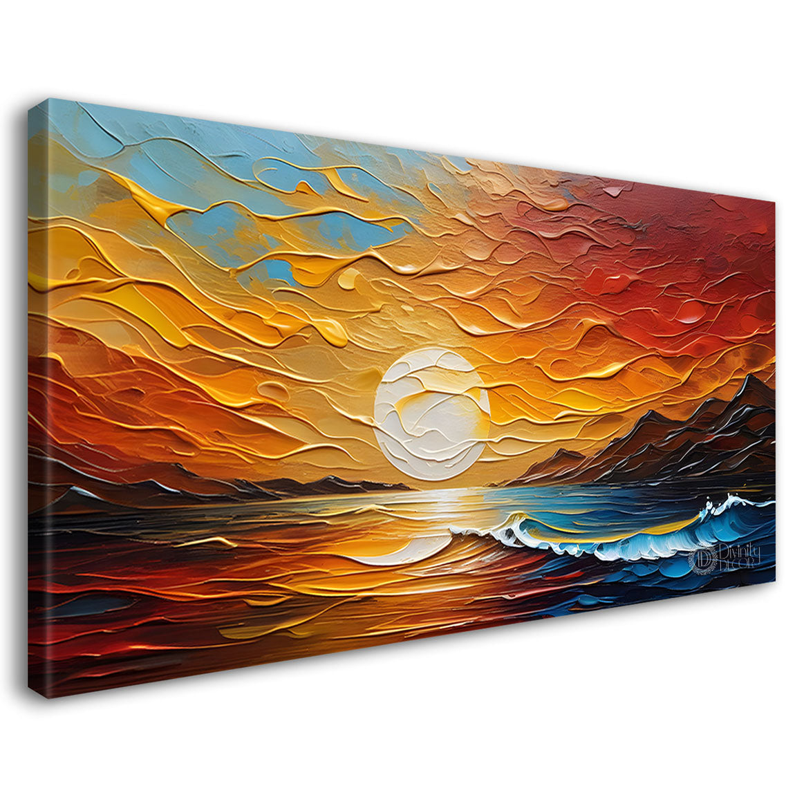 Sunset view in textured painting Canvas Painting - Nature Art -543