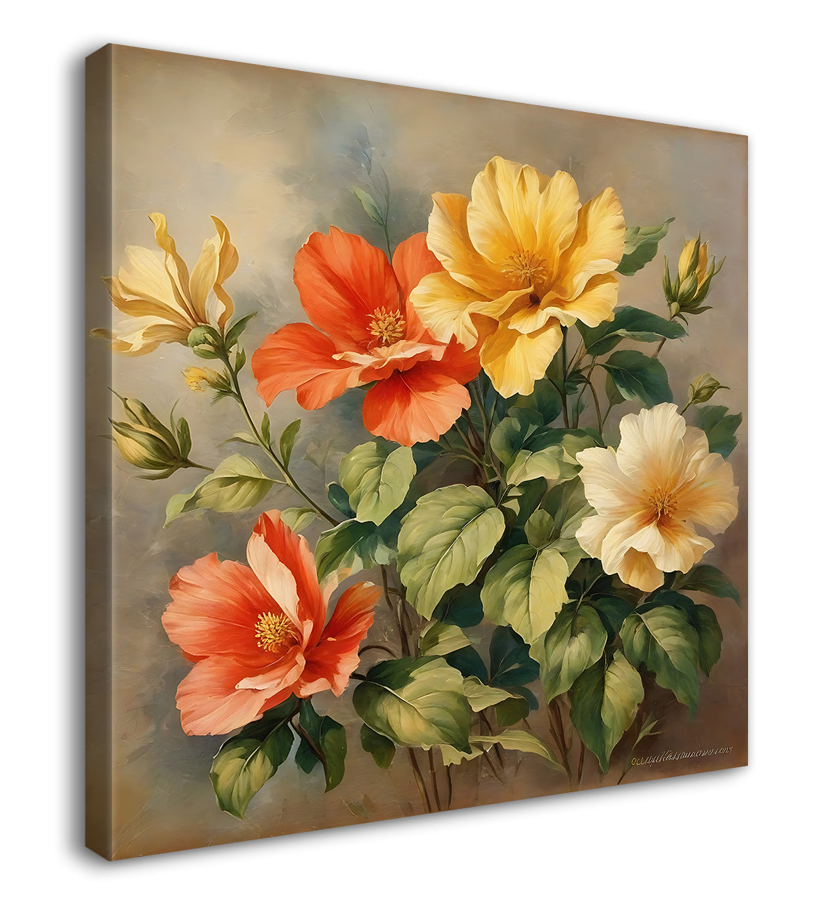 Colourful flowers in brown textured painting Flower-S-543