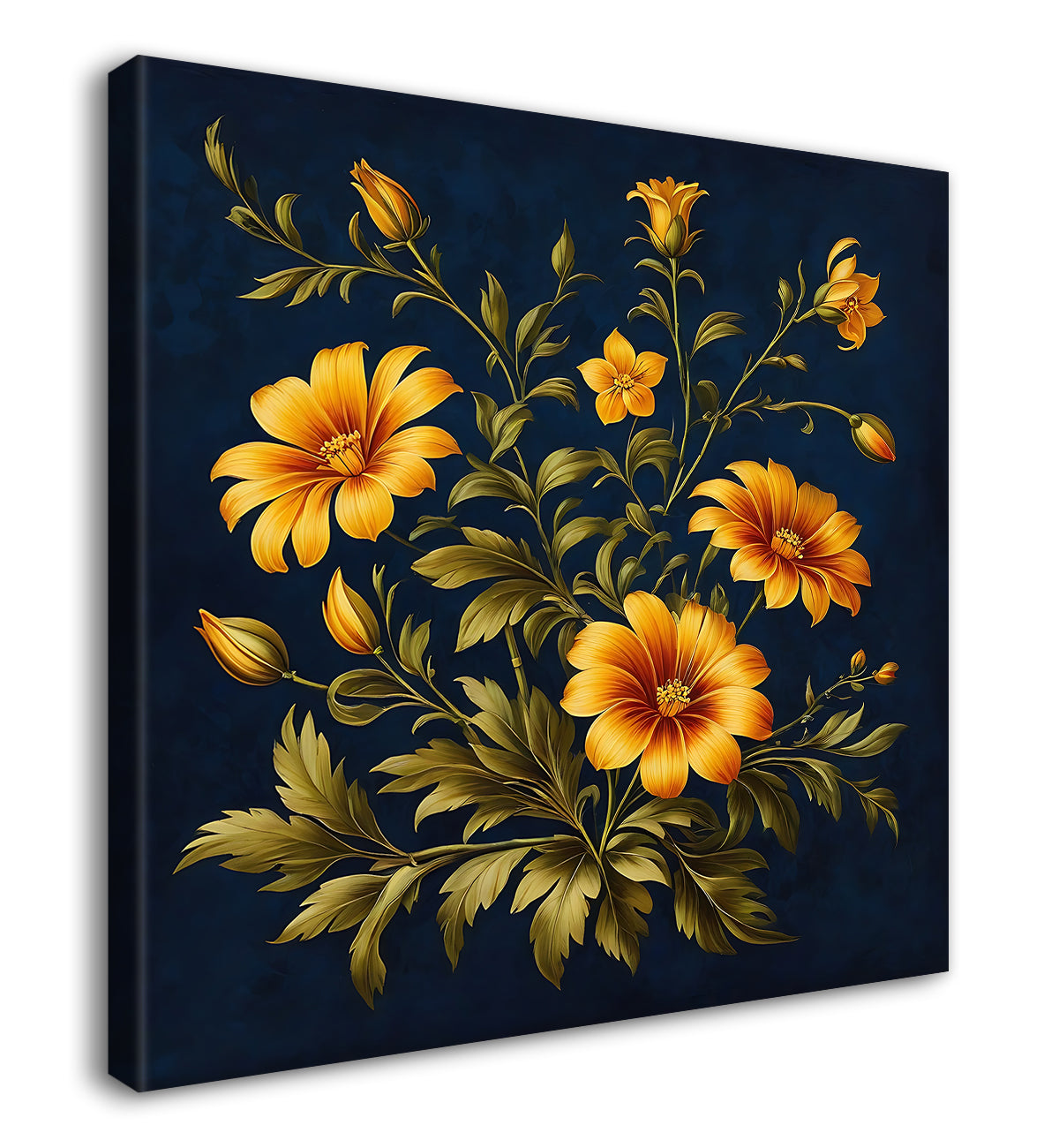Yellow flowers in black textured painting Flower-S-544