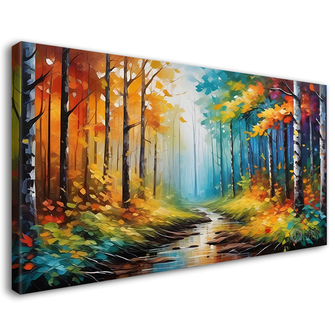 Colorful trees with lake painting Canvas Painting - Nature Art -544