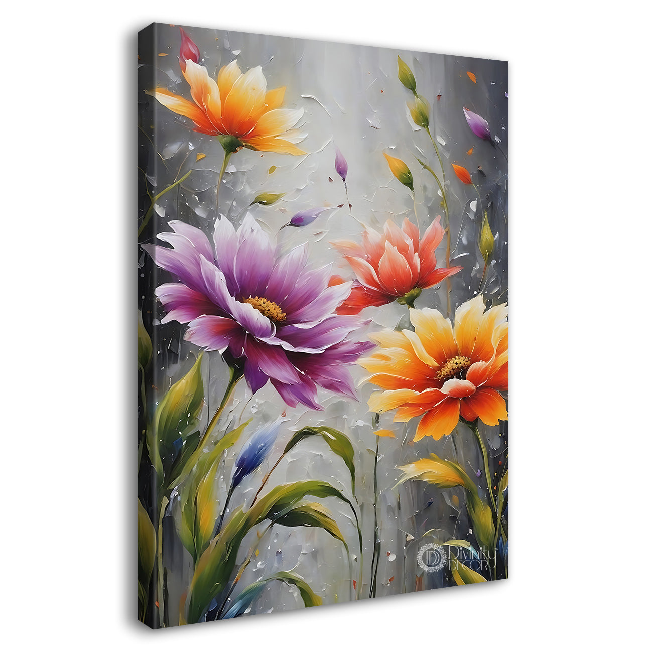 Purple and orange flowers in grey background  - Flower-V-544