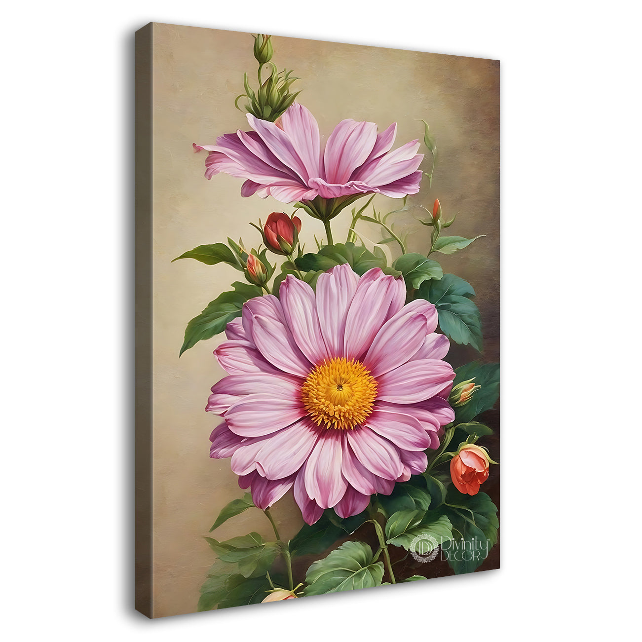 Pink flowers in light textured painting - Flower-V-545