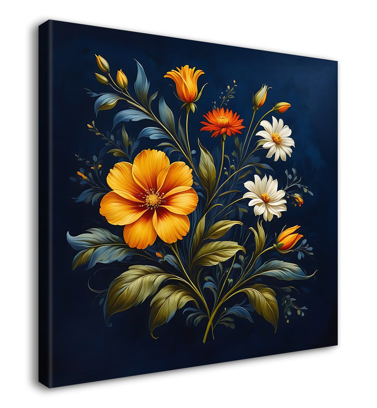 Colourful flowers in black textured painting Flower-S-545