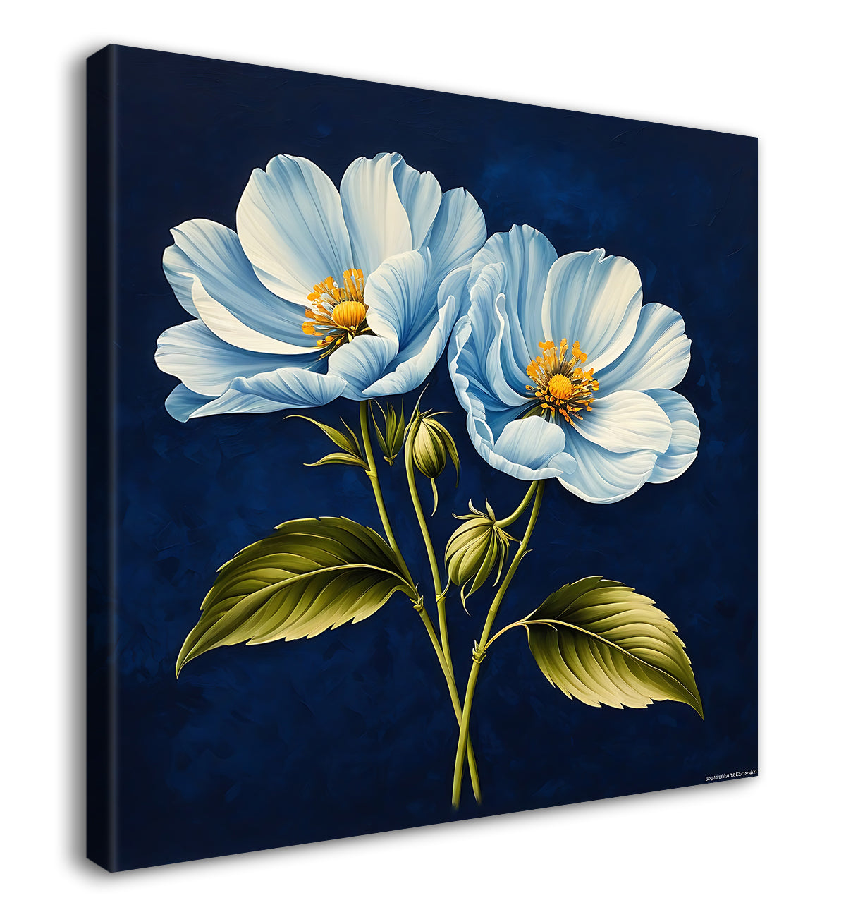 White flowers in navy blue textured painting Flower-S-546