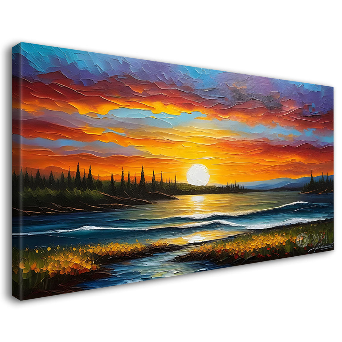Colorful sky with lake painting Canvas Painting - Nature Art -546
