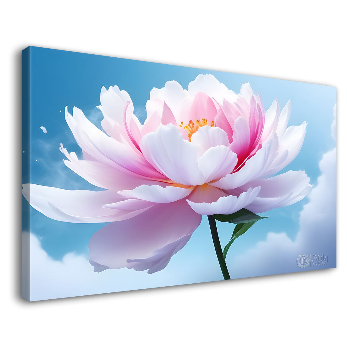 Pink flowers in blue background canvas painting- Flower-547