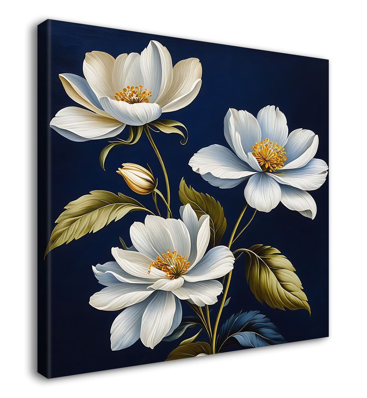 White flowers in navy blue textured painting Flower-S-547