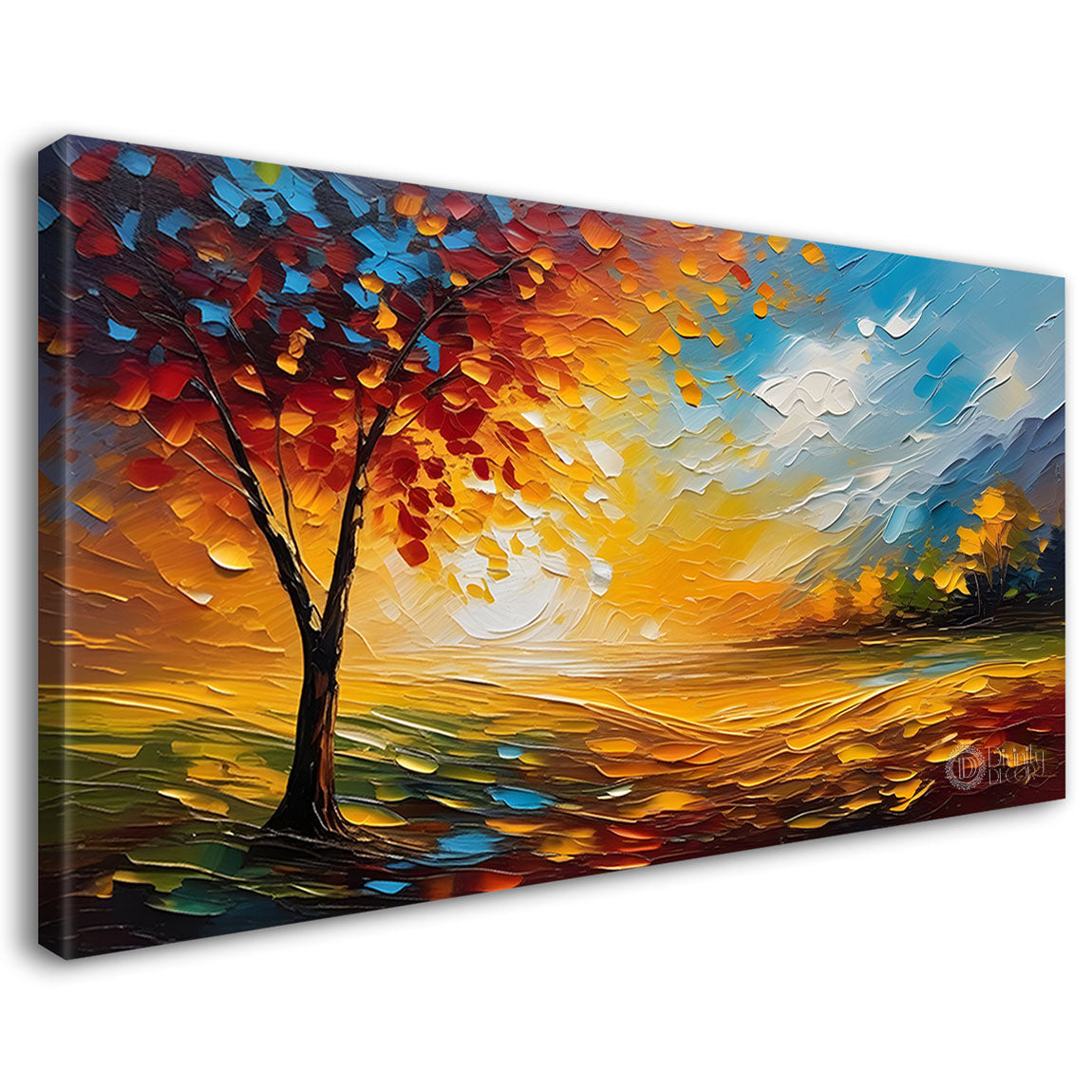 Orange tree with flowers and sunset painting Canvas Painting - Nature Art -547