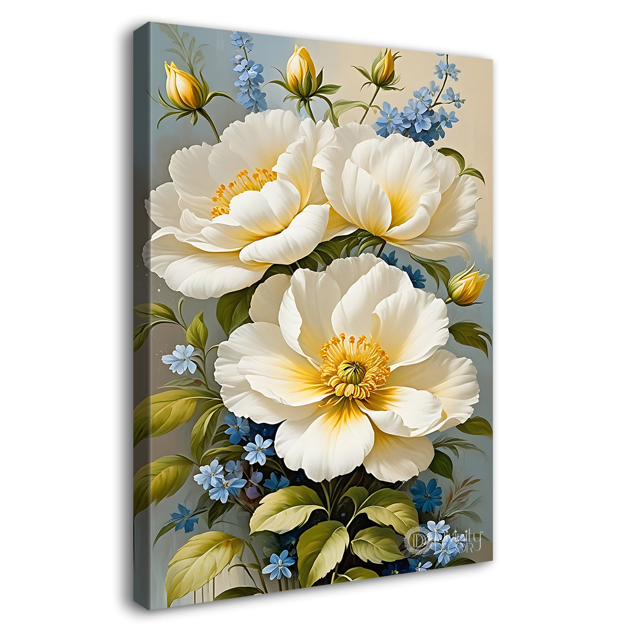 White flowers in grey textured painting- Flower-V-548