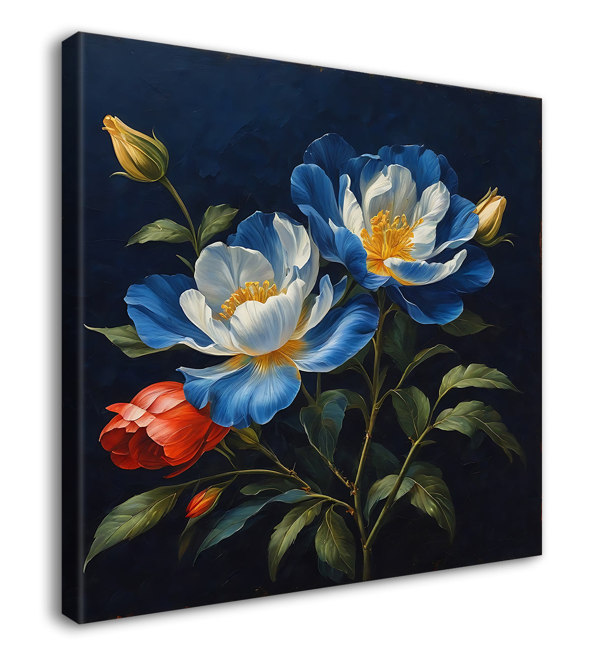 White flowers in navy blue textured painting Flower-S-548