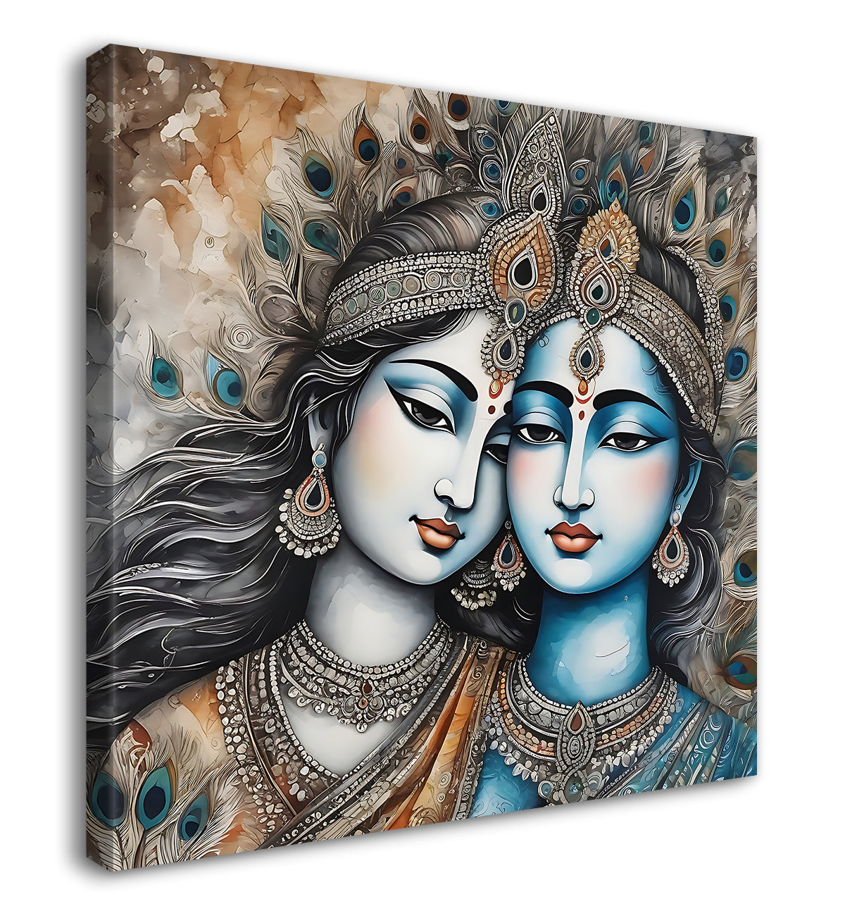 Krishna and Radha with grey and brown textured oil  Canvas Painting 24X24- Design - Krishna-S-54