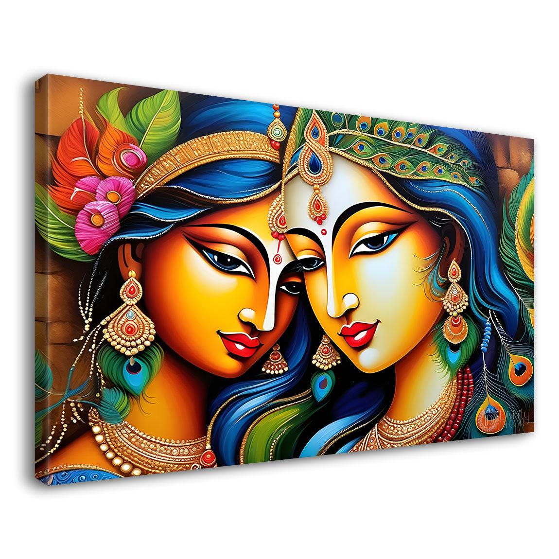 Brown face Krishna and Radha painting Canvas Painting - Design - Krishna-54