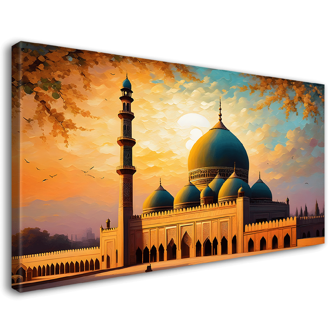beautiful Islamic mosque with sunset textured oil painting Canvas Painting - Islamic paintings - 55