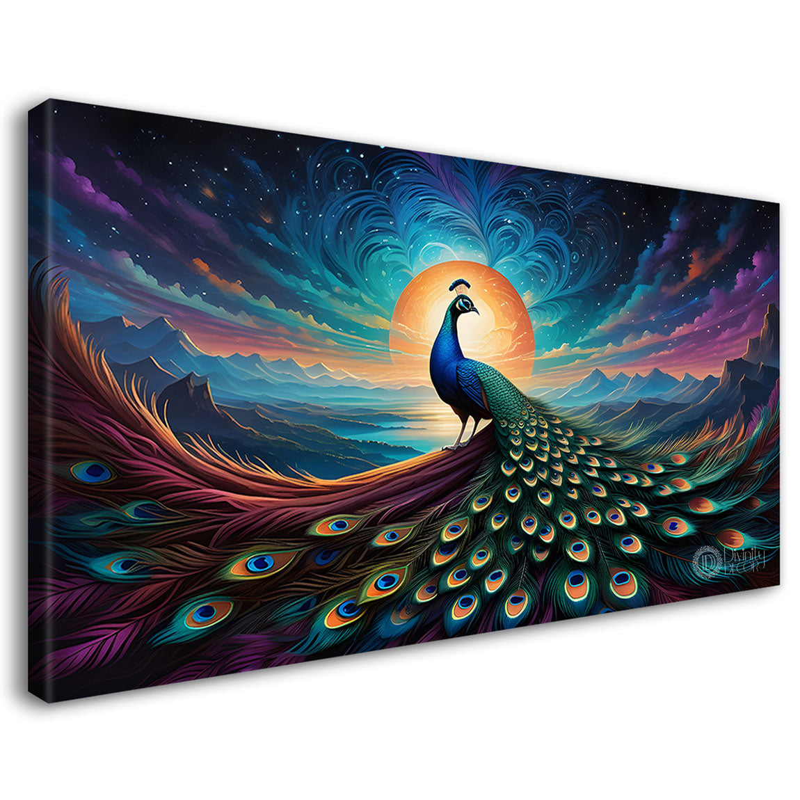 Peacock on the branch with blue background modern art Canvas Painting - Design - Peacock-55