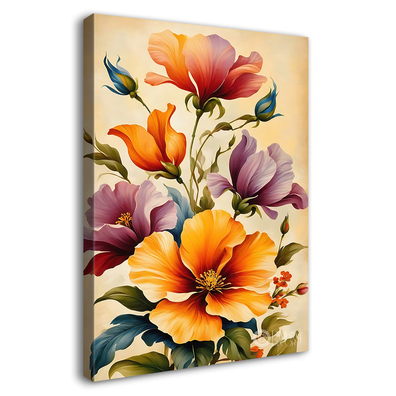 Yellow and purple flowers in light background painting - Flower-V-550