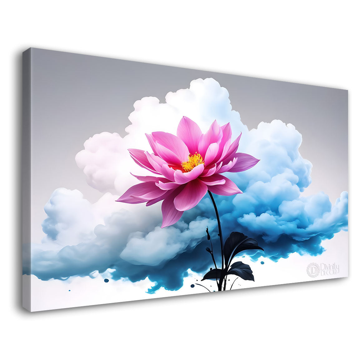 Pink flowers with blue background canvas painting- Flower-551