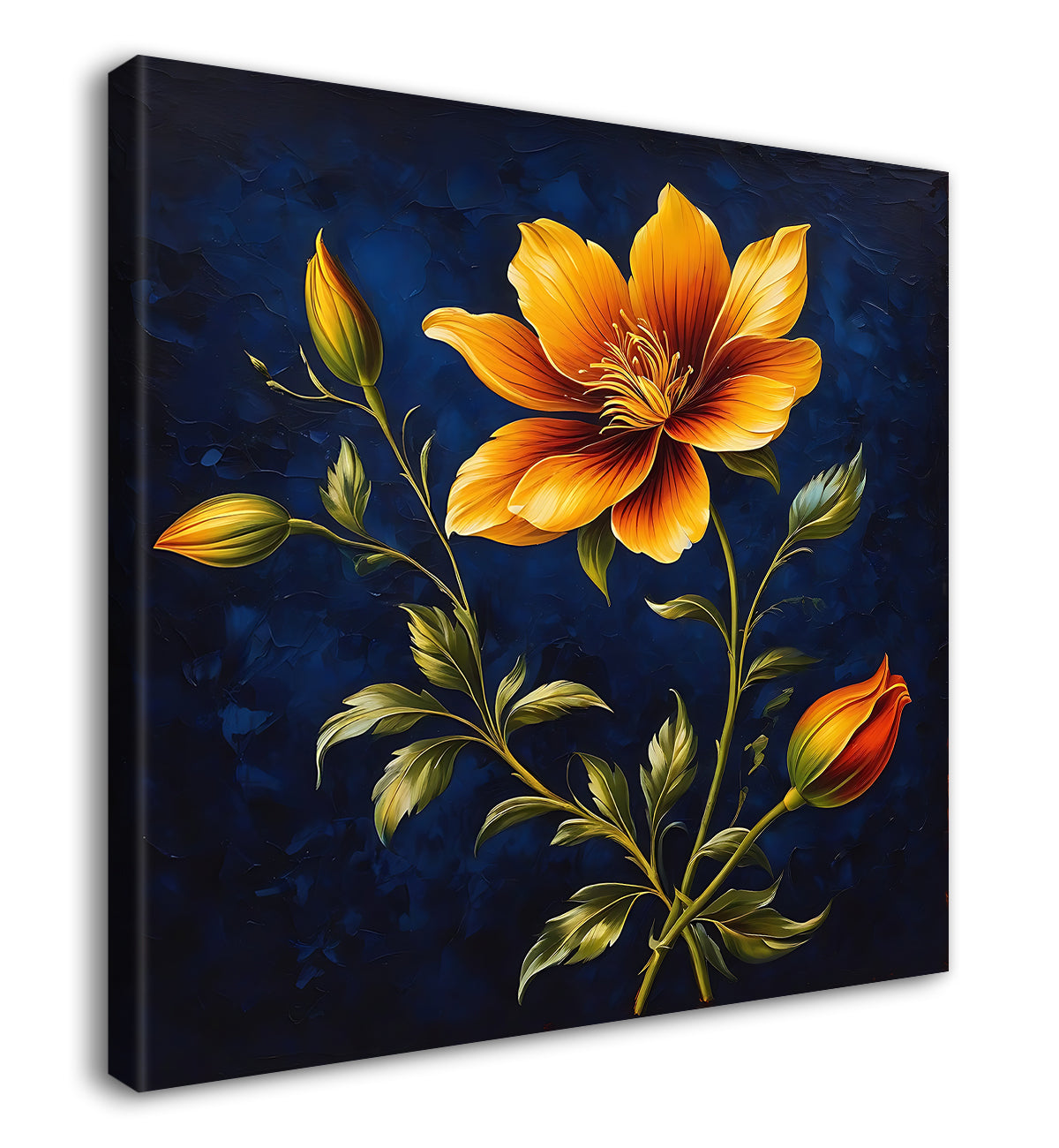 Yellow flowers in navy blue textured painting Flower-S-551