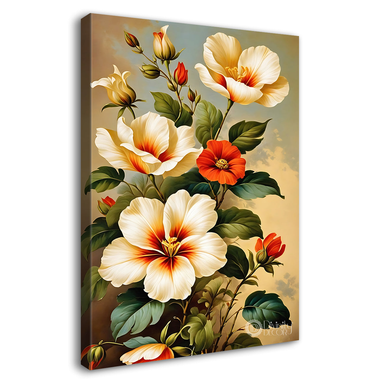 White and red flowers in light textured background  - Flower-V-551