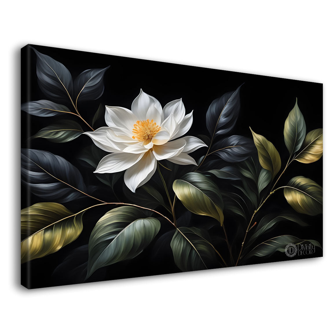 White flower in black background canvas painting- Flower-552