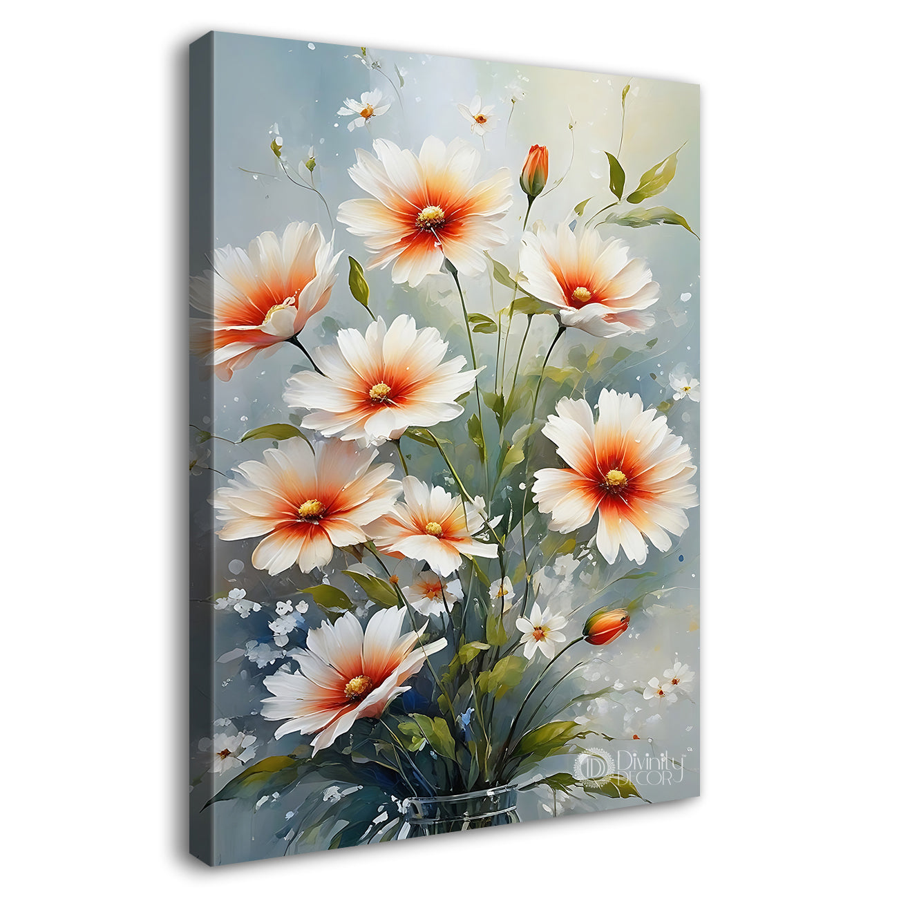 White flowers in grey textured painting - Flower-V-552