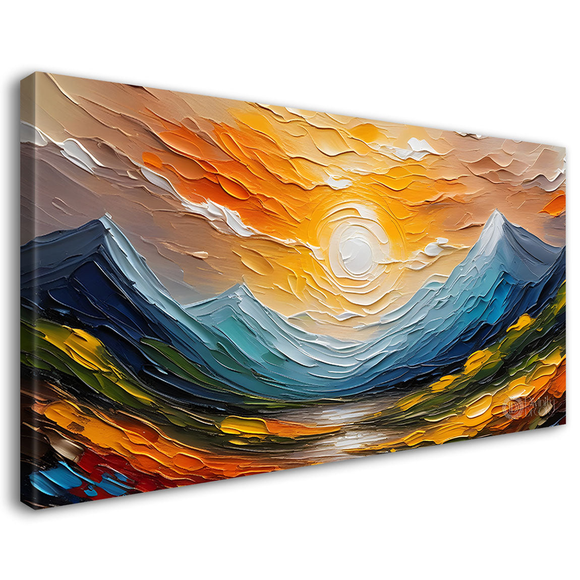 Mountains with sun painting Canvas Painting - Nature Art -552