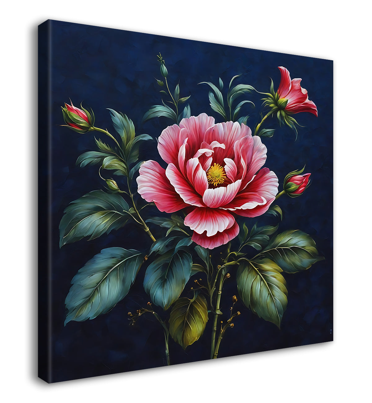 Pink flowers in navy blue textured painting Flower-S-552