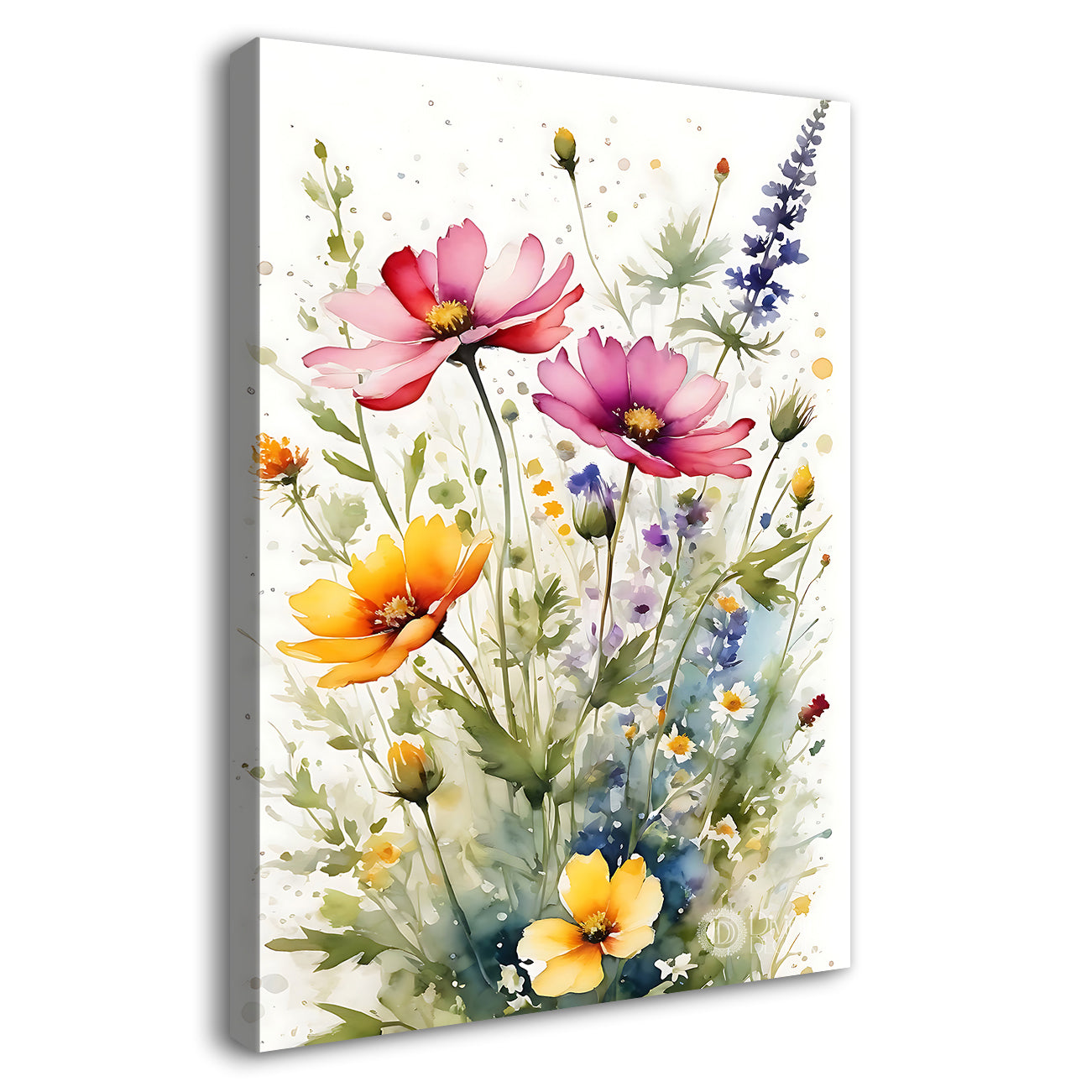 Yellow and pink flowers in white textured background  - Flower-V-553