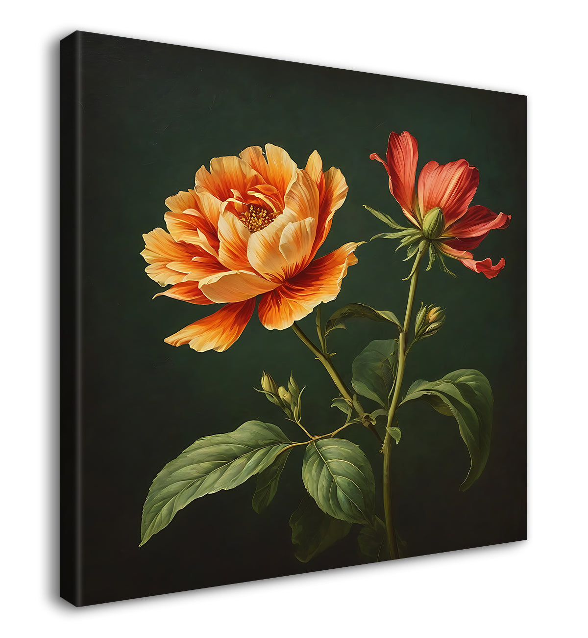 Orange flowers in navy blue textured painting Flower-S-554