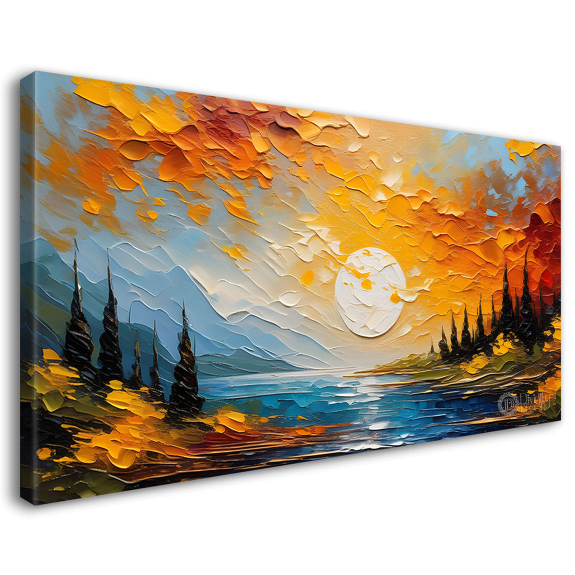 Sunset view in textured painting Canvas Painting - Nature Art -554