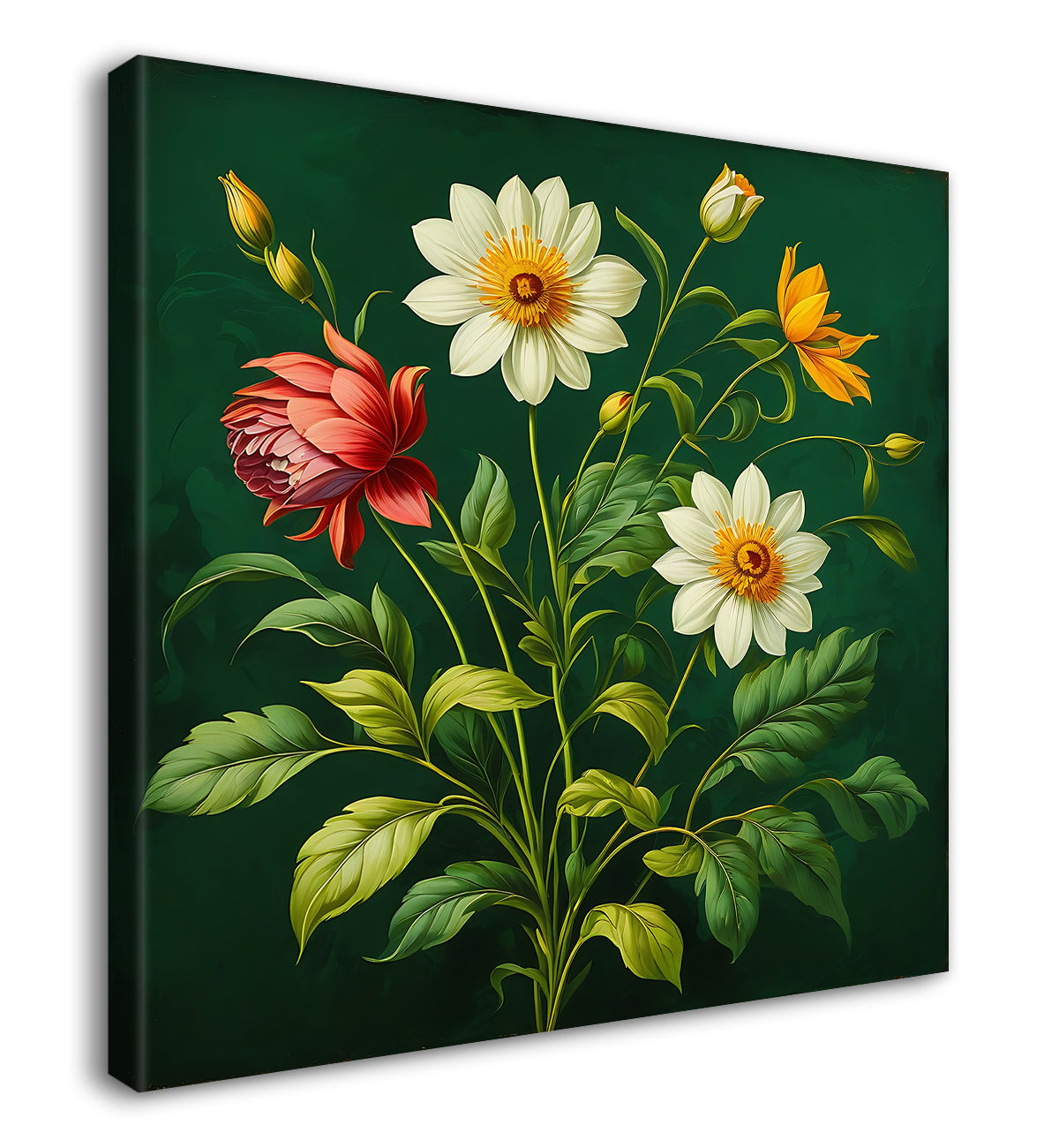 Colourful flowers in green textured painting Flower-S-555