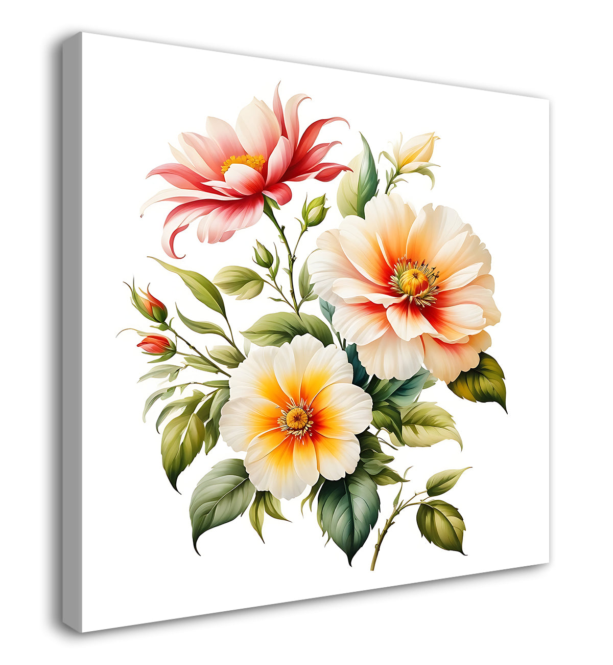 Colourful flowers in white textured painting Flower-S-556