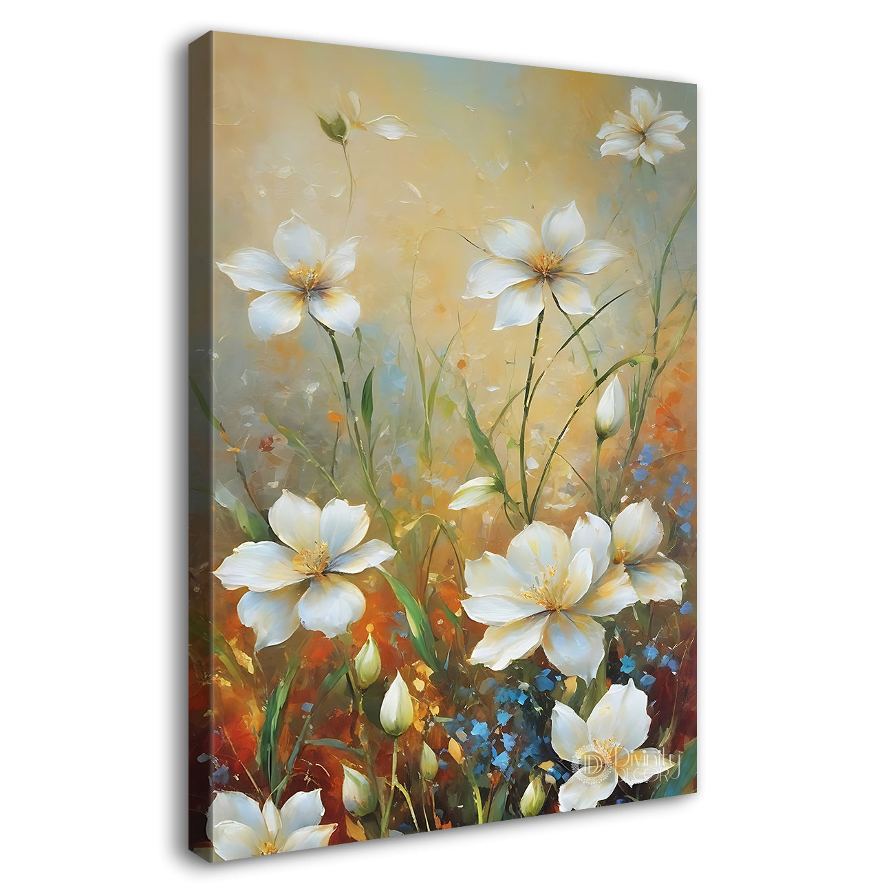 White flowers in light textured painting - Flower-V-557