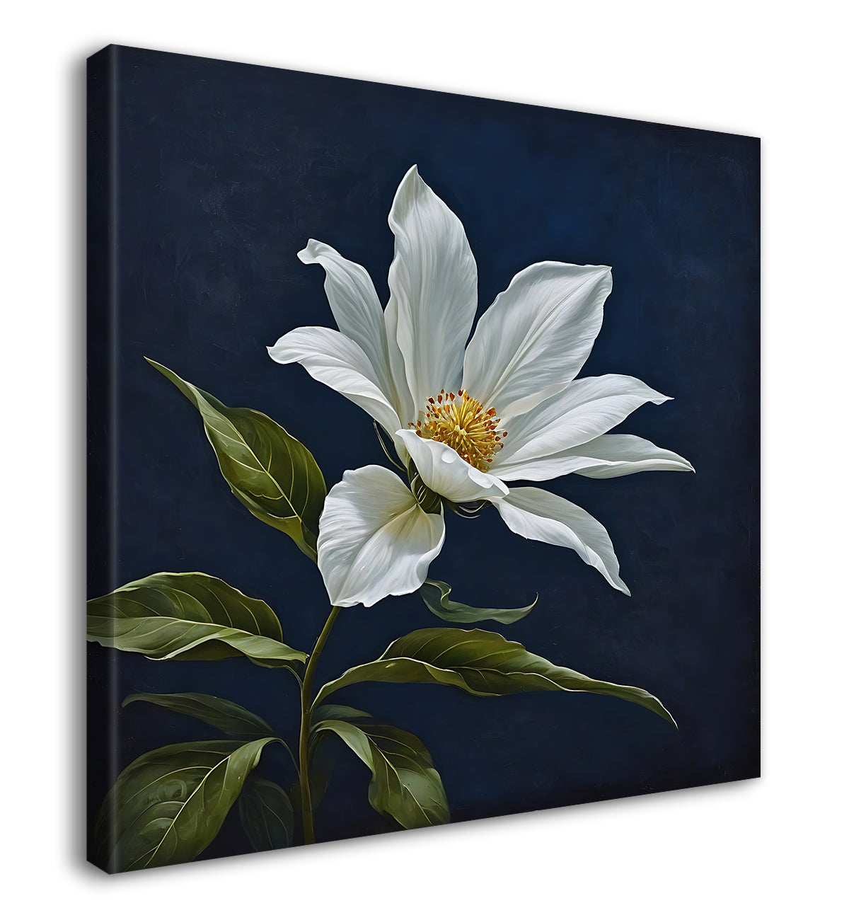 White flowers in navy blue textured painting Flower-S-558