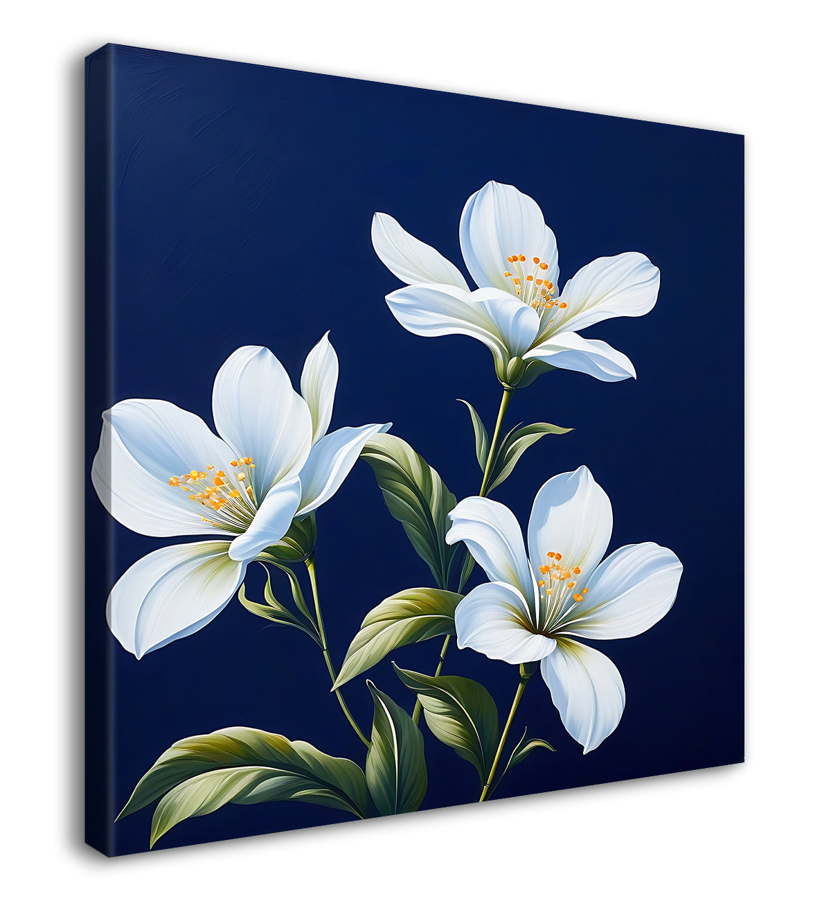 White flowers in navy blue textured painting Flower-S-559