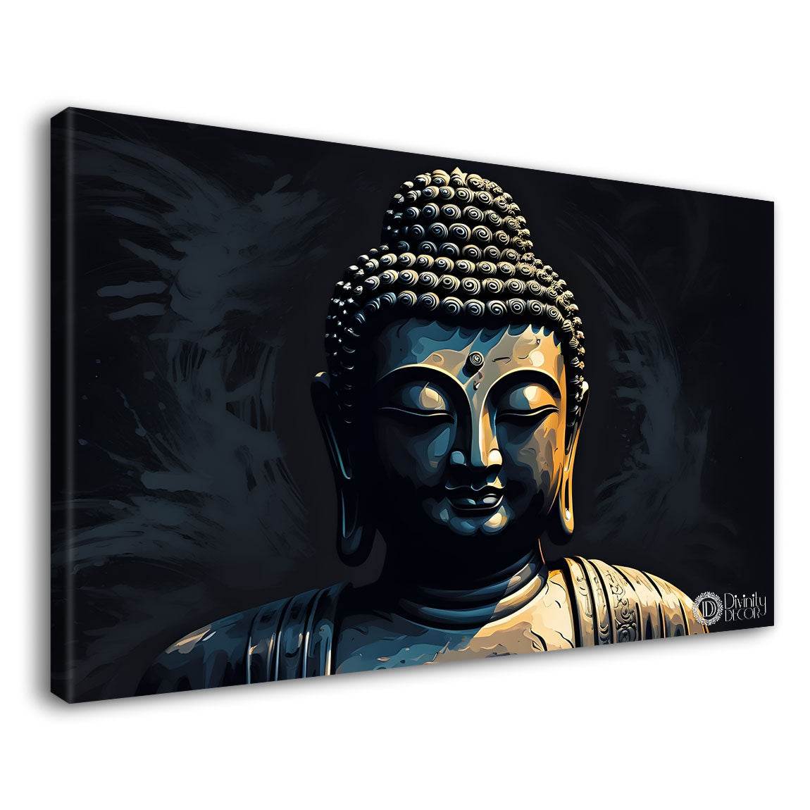 Black buddha with black background painting Canvas Wall Painting - Buddha-55