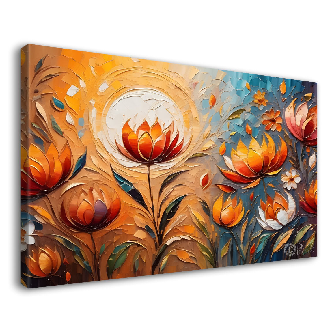 Orange flowers with sunrise textured painting- Design - Flower-55