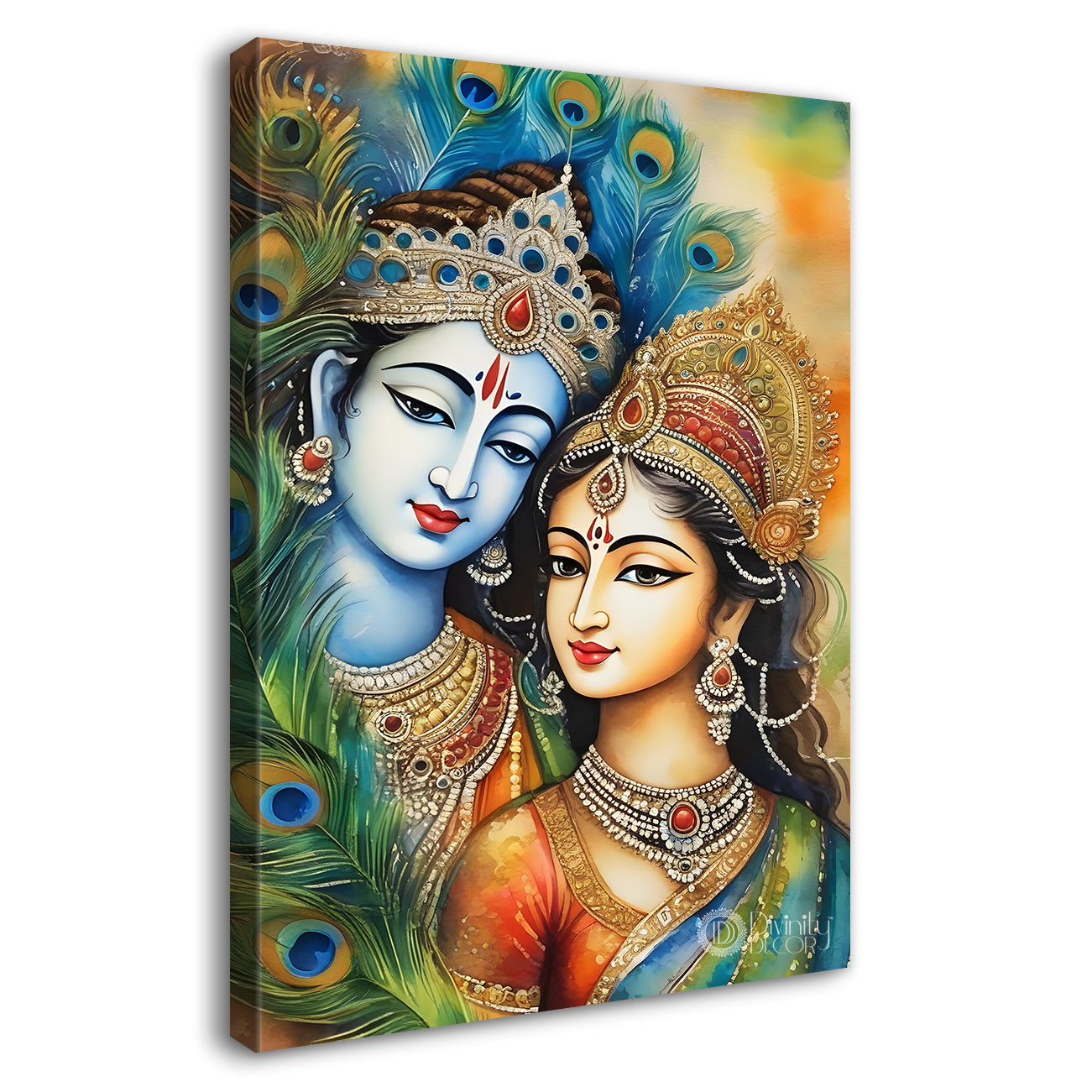 Blue face of krishna with radha in water colour textured art  Canvas Painting - Design - Krishna-V-55