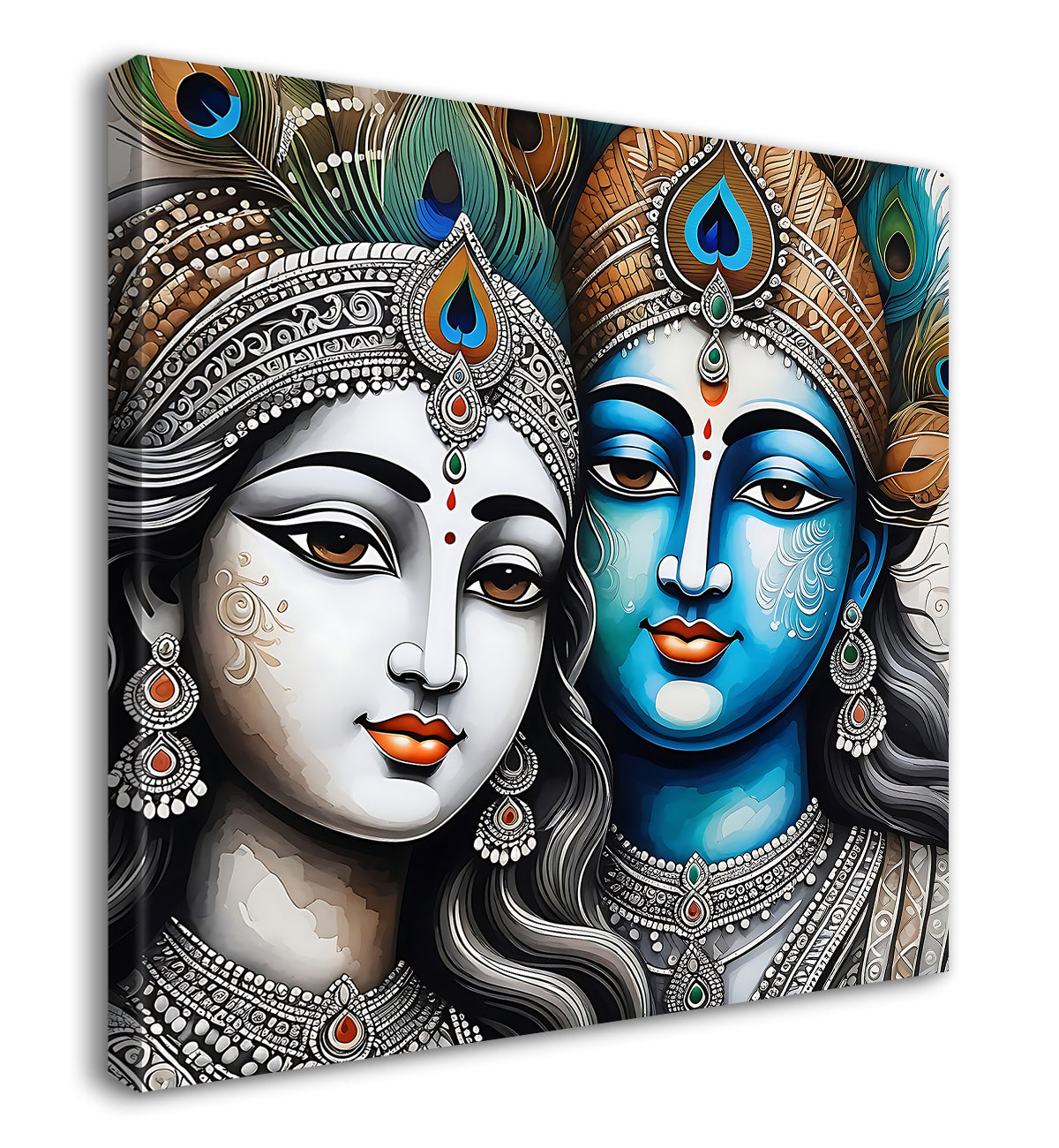 Krishna and Radha with grey and brown textured oil  Canvas Painting 24X24- Design - Krishna-S-55