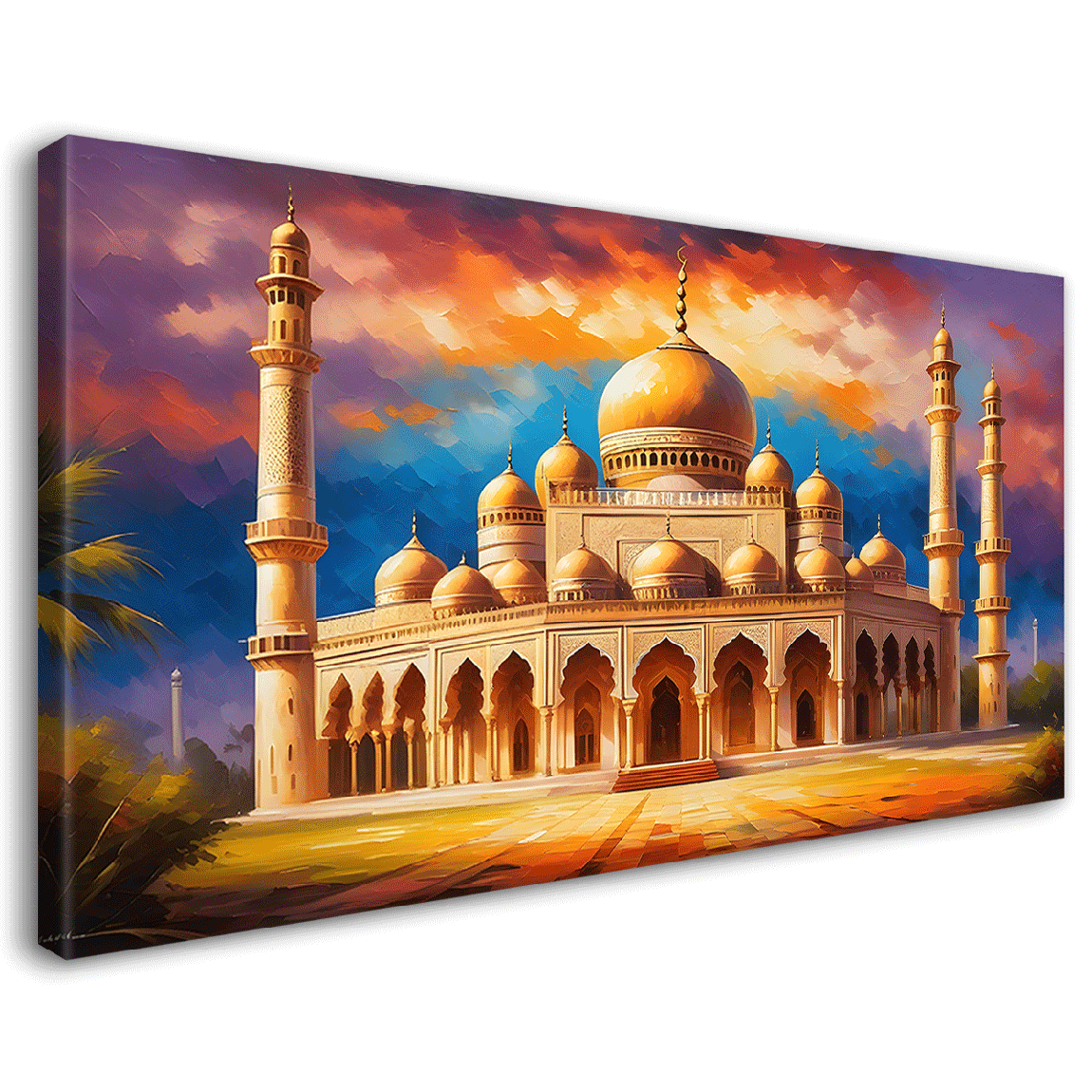beautiful Islamic mosque with sunset textured oil painting Canvas Painting - Islamic paintings - 56