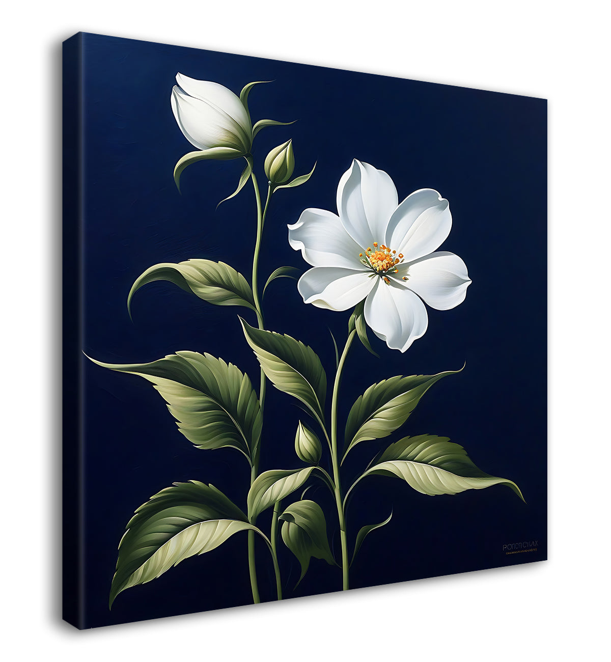 White flowers in navy blue textured painting Flower-S-560