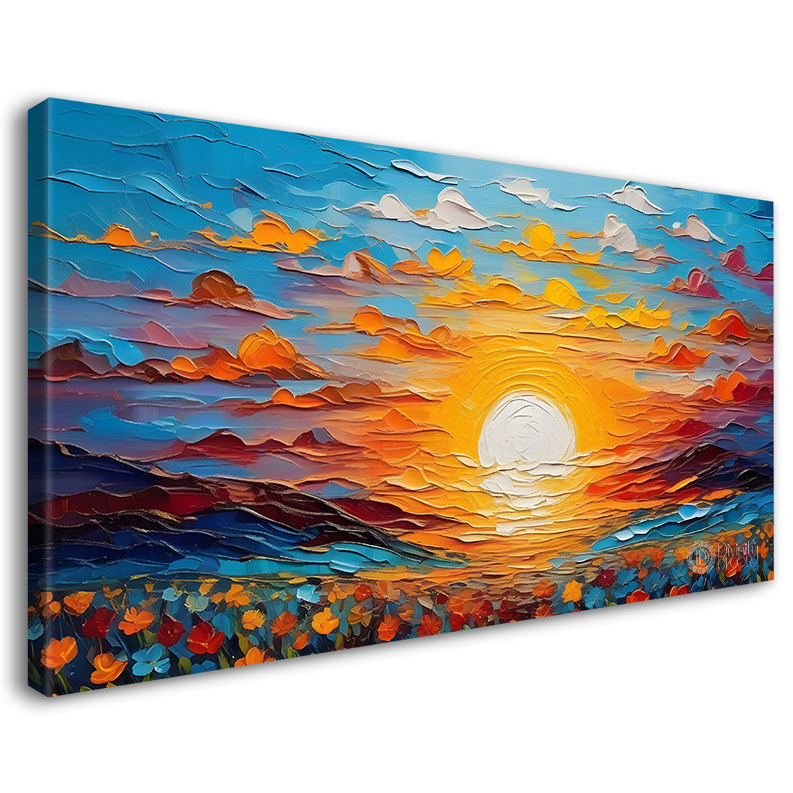 Sunrise with flowers painting Canvas Painting - Nature Art -560
