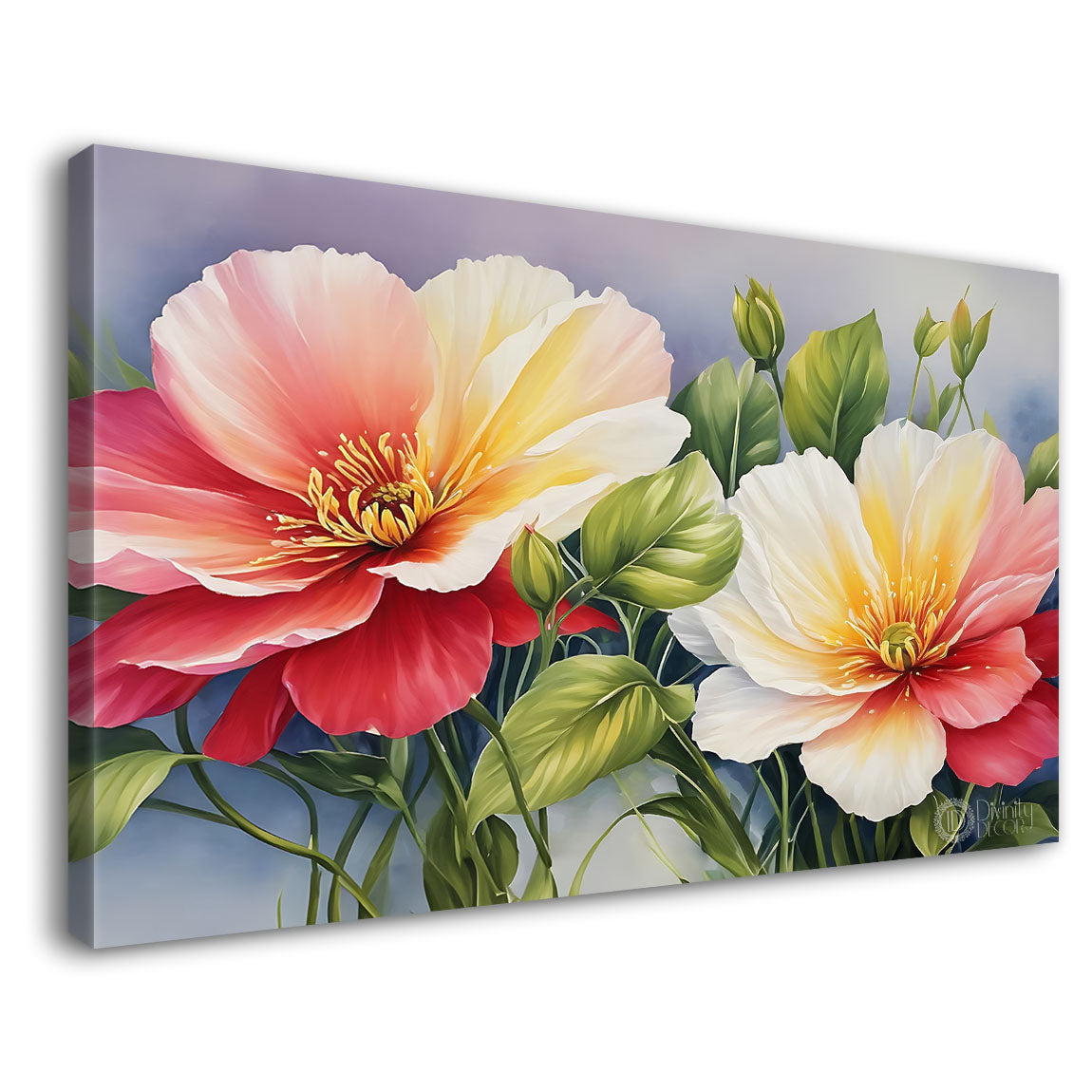 Pink flowers in grey background canvas painting- Flower-561