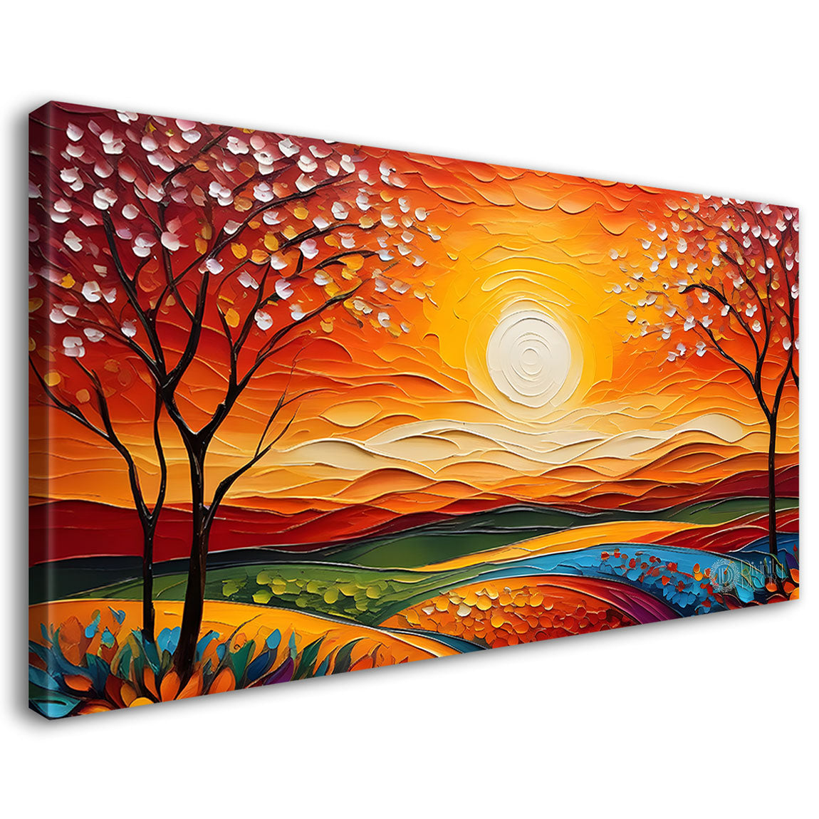Pink trees with sunset painting Canvas Painting - Nature Art -561