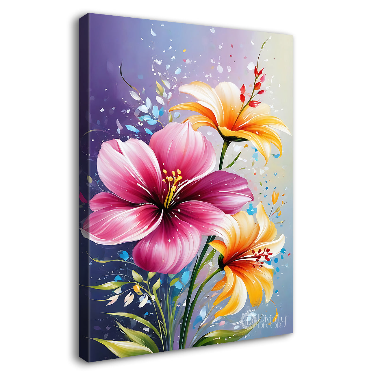 Pink flowers in purple textured art - Flower-V-561