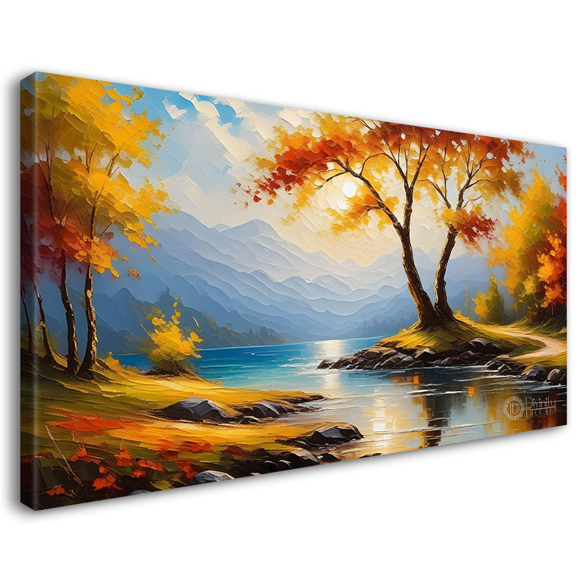 Orange trees with lake painting Canvas Painting - Nature Art -562