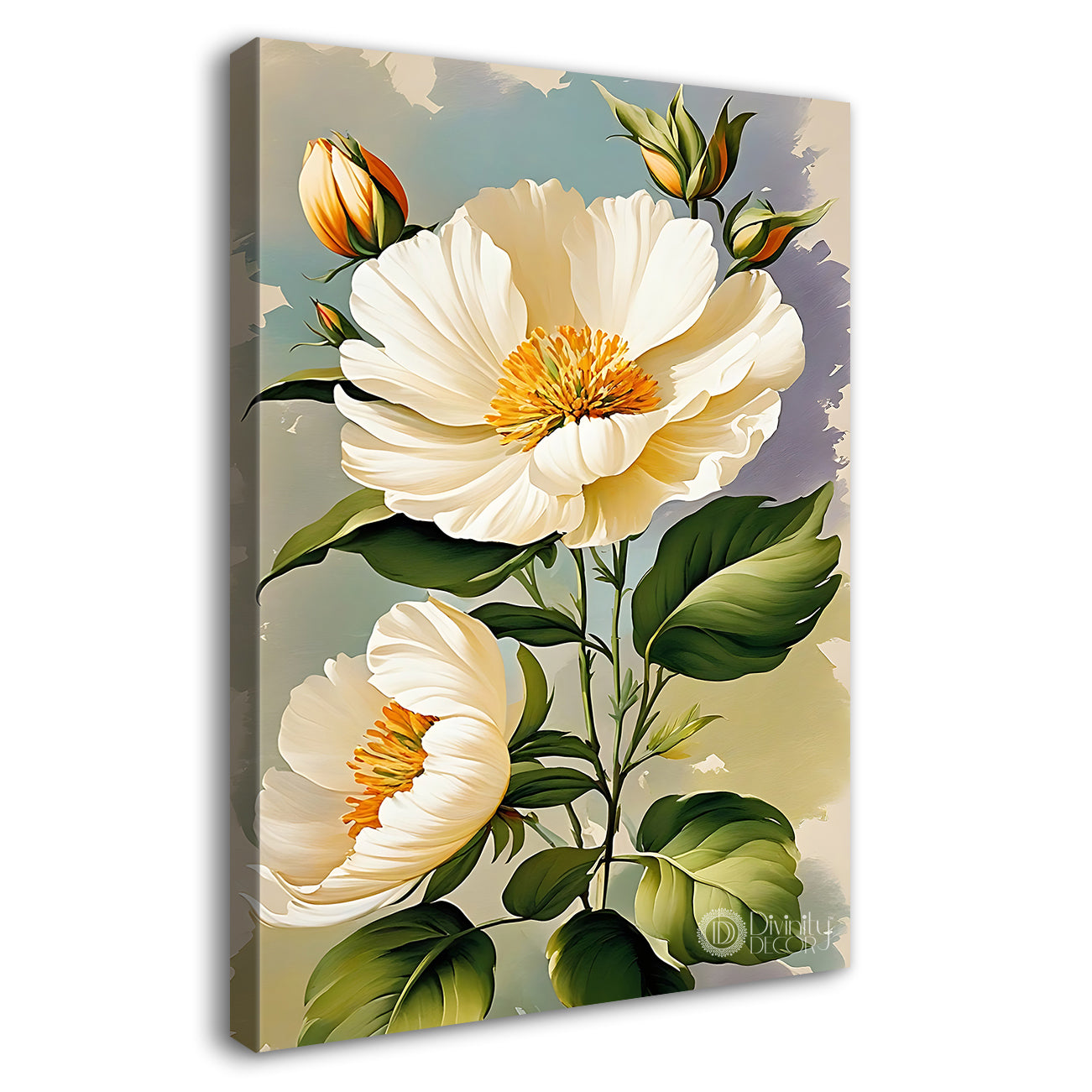 White flowers in grey textured painting- Flower-V-563