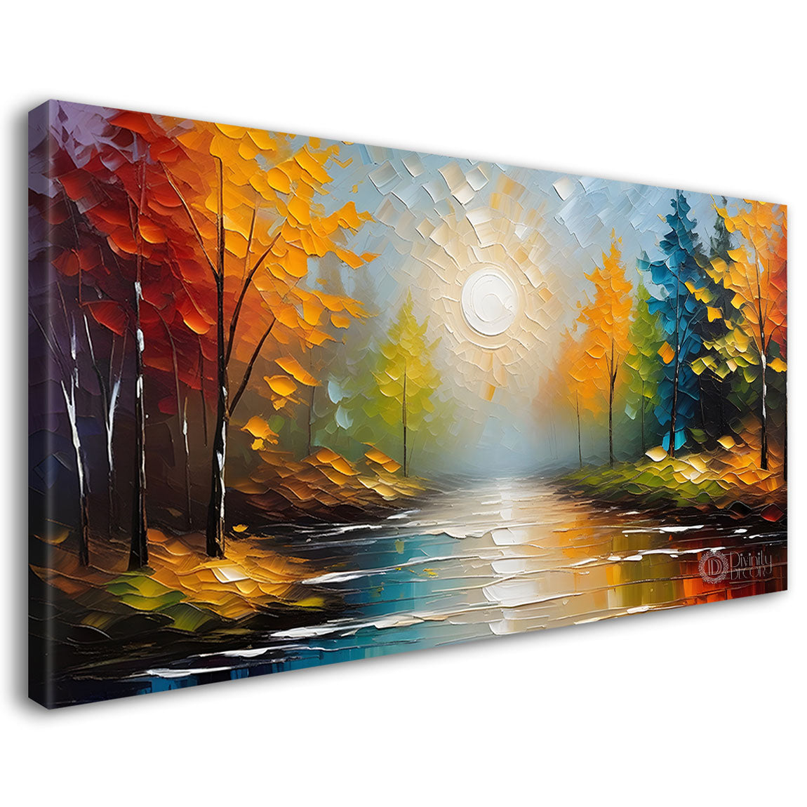 Colorful trees with the lake painting Canvas Painting - Nature Art -563